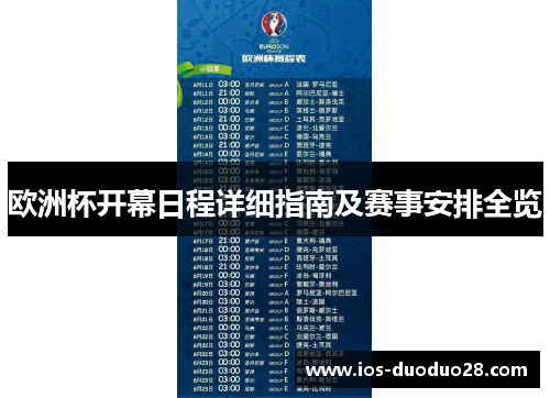 欧洲杯开幕日程详细指南及赛事安排全览