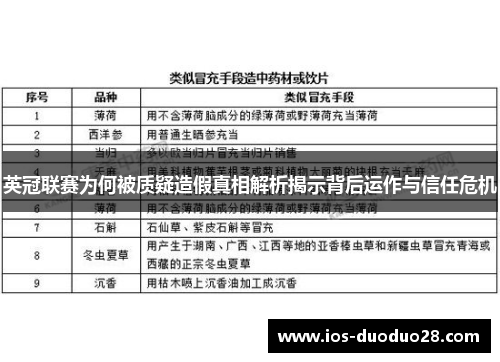 英冠联赛为何被质疑造假真相解析揭示背后运作与信任危机 英冠联赛为何被质疑造假真相解析揭示背后运作与信任危机